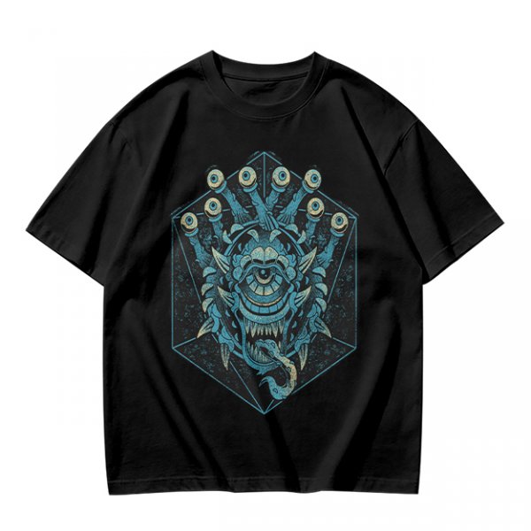 Olive T-Shirt With Blue Beholder Monster Graphic Print