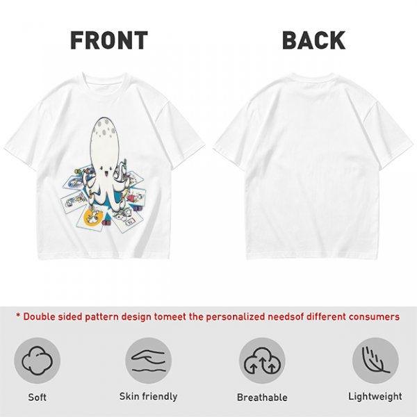 Olive T-Shirt With Cute Octopus Drawing Artwork Print