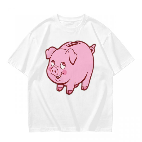 Olive Green T-Shirt With Cute Pink Piggy Bank Graphic Print
