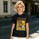Olive T-shirt with Cartoon Bear Costume Figure in Flames Art