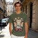 Olive T-Shirt With Cat Sushi Chef Juggling Sushi Print