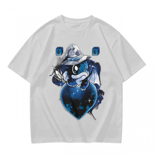 Olive T-Shirt With Cute Wizard Dragon On Starry Heart Print