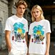 Olive T-shirt with anime pig pilot and seaplane graphic