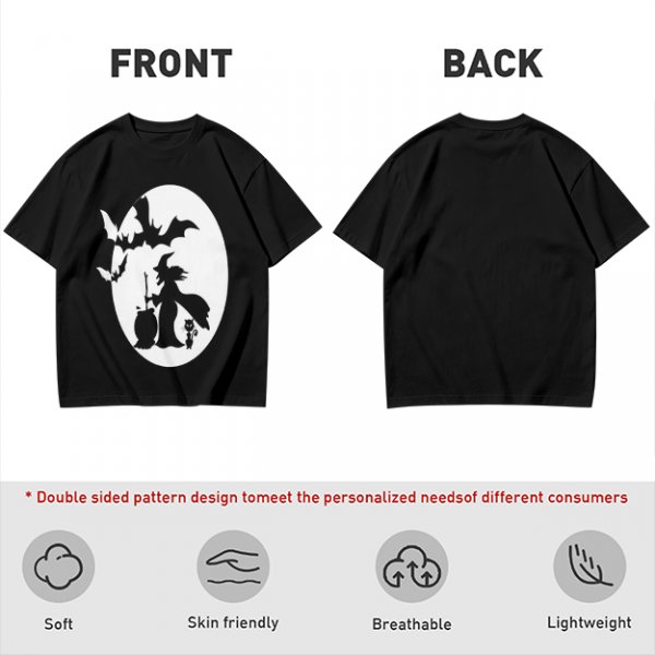 Olive Halloween Witch Silhouette Graphic Short Sleeve T-Shirt