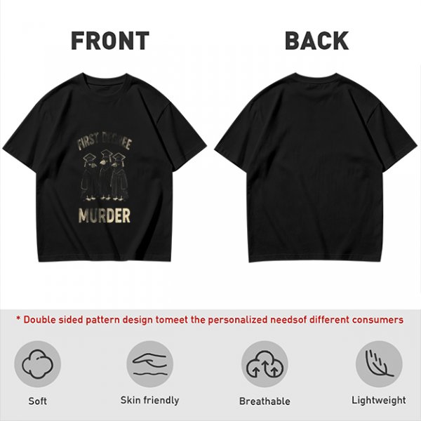 Olive t-shirt with first degree murder crow graduates graphic
