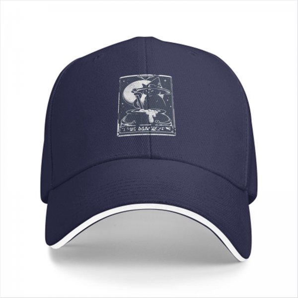 Black Baseball Cap With Witch Cat Cauldron Tarot Art Print