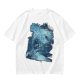 Olive Green T-Shirt With Abstract Blue Water-Inspired Print
