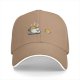 Black Baseball Cap with Coffee and Cookie Graphic Design