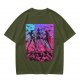 Olive T-Shirt With Neon Cyberpunk Warrior Women Graphic