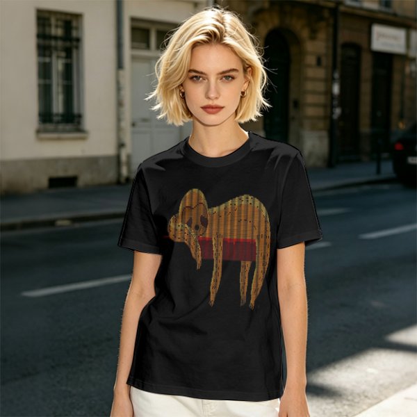 Olive Green T-Shirt with Sleeping Sloth Graphic Print