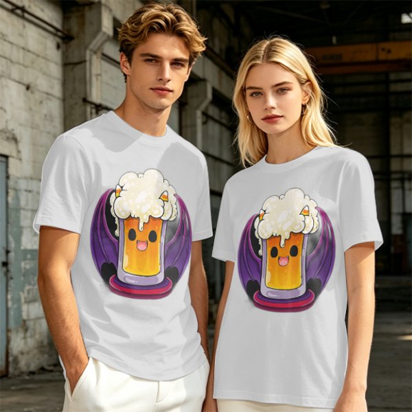 Halloween vampire beer graphic olive green casual t-shirt