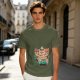 Olive green t-shirt with cute shiba inu ice cream graphic