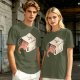 Olive T-Shirt With Whimsical Cat Mug Graphic Print