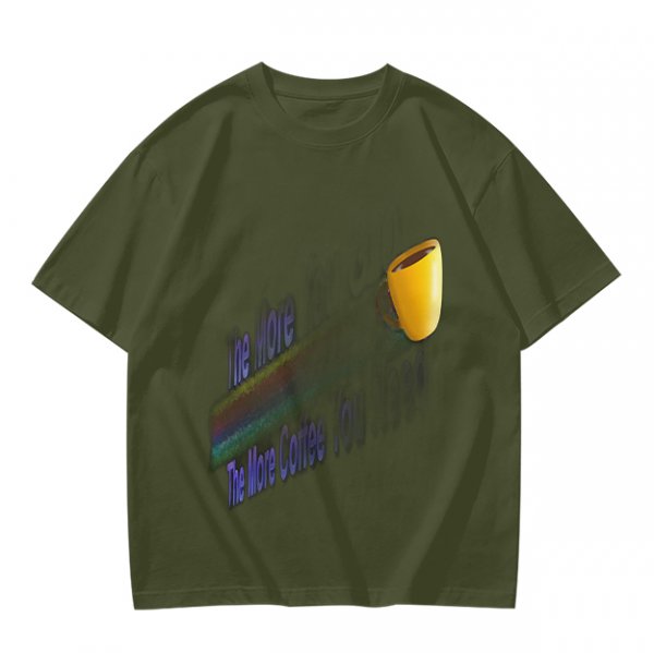 Olive Graphic T-Shirt With Coffee Mug And Rainbow Design