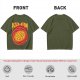 Olive green graphic t-shirt with pizza atom design