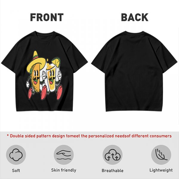Olive T-Shirt with Cartoon Taco and Beer Graphic