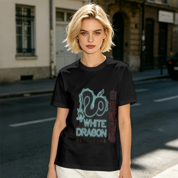 Olive T-Shirt With Neon White Dragon Graphic Print