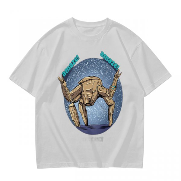 Olive T-Shirt With Rocking Stone Alien Robot And Amaze Text Print