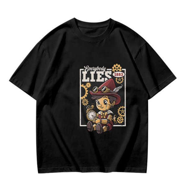 Olive t-shirt with steampunk Pinocchio 'Everybody Lies' graphic print