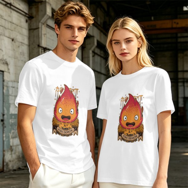 Olive t-shirt with Calcifer Fire Demon graphic print