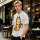 Olive T-Shirt With Grumpy Orange Cat Holding Hot Coffee Print