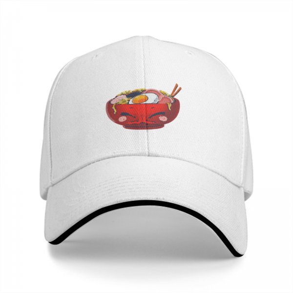 Black Baseball Cap With Cute Angry Ramen Bowl Graphic