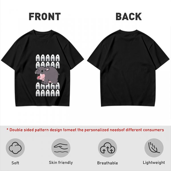 Olive t-shirt with screaming baby hippo and repeated A text