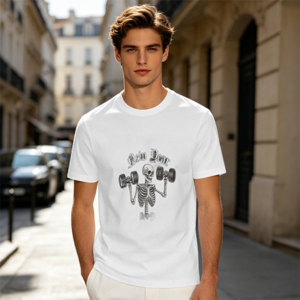 Olive T-Shirt With Skeleton Lifting Weights New Year Print