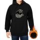Black hoodie with a skeleton relaxing in a coffee cup print