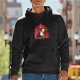 Black hoodie with grumpy toucan on flames graphic