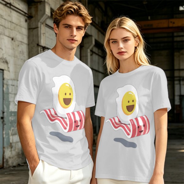 Olive T-Shirt With Happy Fried Egg And Bacon Graphic Print