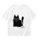 Oversized Army Green T-Shirt With Surprised Black Cat Graphic