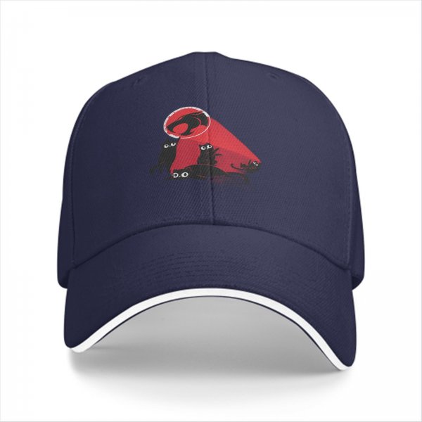 Black Baseball Cap With Playful Black Cat Red Thunder Cat Logo Print