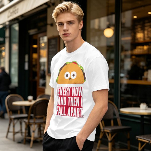 Olive T-Shirt With Sad Taco Graphic And 'Every Now And Then I Fall Apart' Text