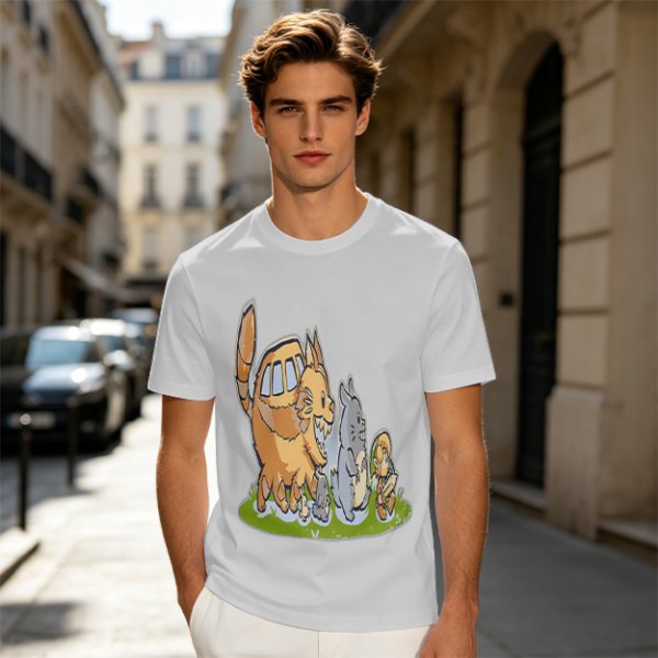 Olive T-Shirt With Whimsical Forest Creature Artwork Print