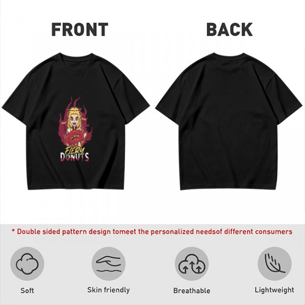 Olive Graphic T-Shirt With Fiery Donut Anime Character Print