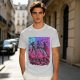 Olive T-Shirt With Neon Cyberpunk Warrior Women Graphic