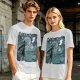 Olive T-shirt with Starry Night Style Fantasy Warrior Print
