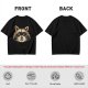Olive Green T-Shirt With Smiling Raccoon Graphic Print
