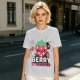 Olive graphic t-shirt with crying strawberry and 'berry stressed' text