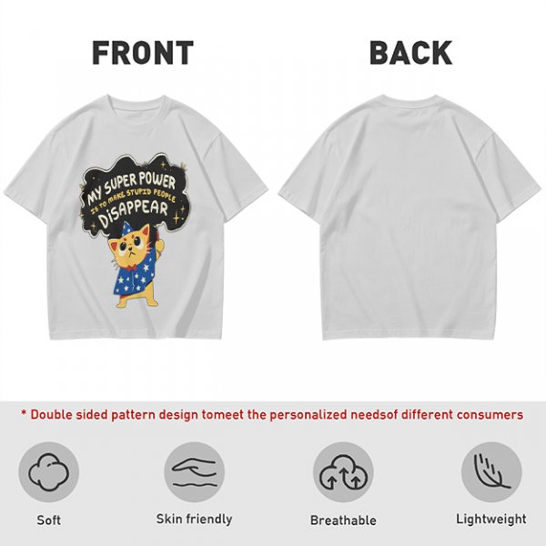 Olive T-shirt with Wizard Cat 'My Super Power Is To Make Stupid People Disappear' Print