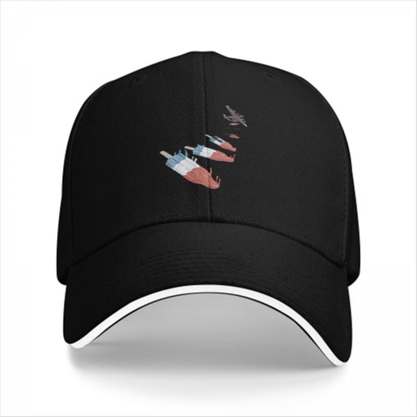 Black Baseball Cap With Falling Red White Blue Popsicle Art