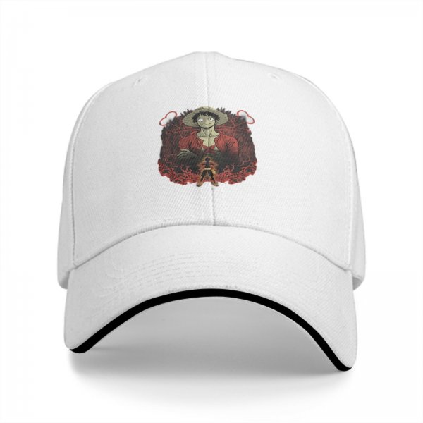 Black Baseball Cap With One Piece Luffy Graphic Print