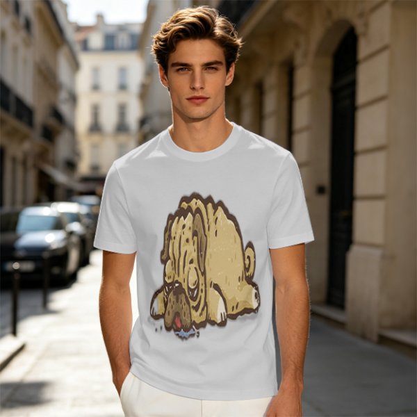Olive Green T-Shirt With Cartoon Droopy Pug Graphic Print