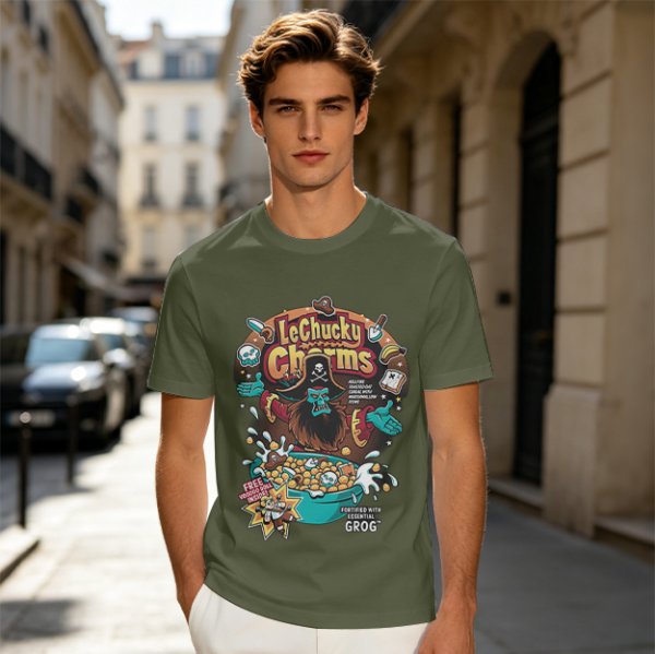 Olive T-Shirt With LeChucky Charms Pirate Cereal Graphic