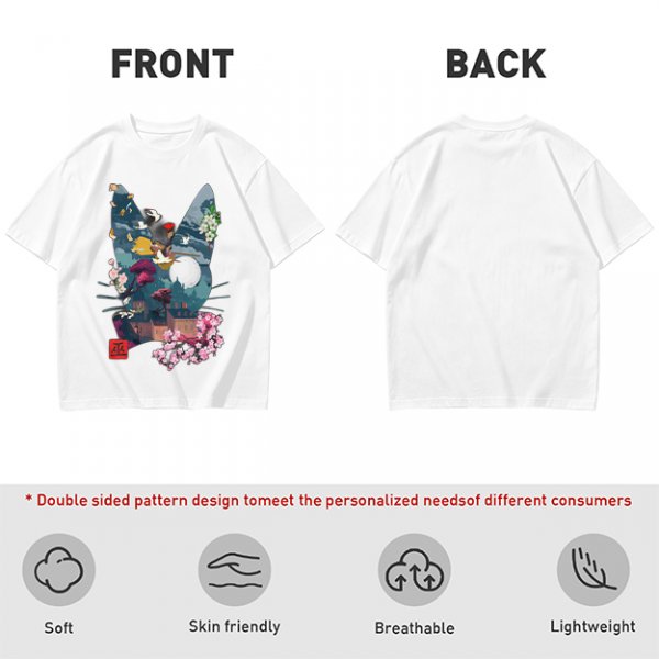 Olive Green T-Shirt With Japanese Nature Inspired Graphic Print
