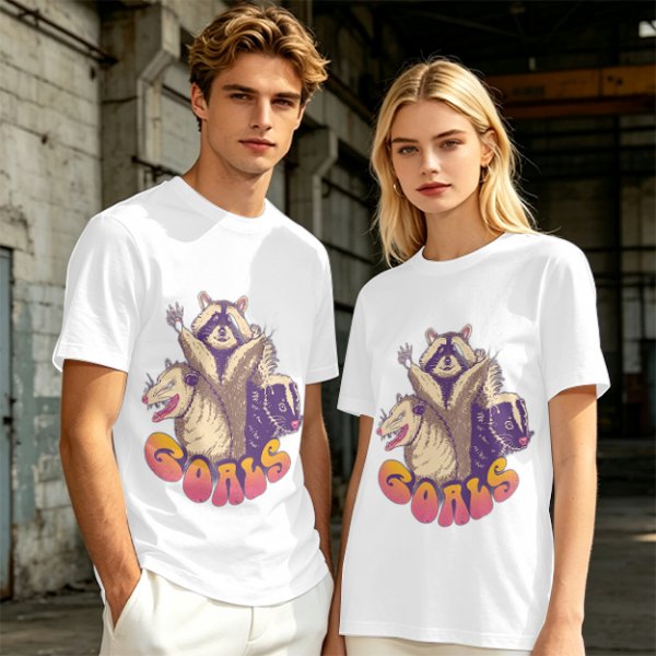Olive Graphic T-Shirt With Raccoon Opossum Skunk 'GOALS' Print