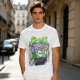 Olive T-shirt with spooky juice box graphic and playful skull art