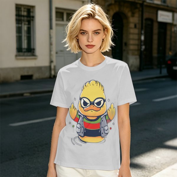 Olive T-shirt with Cool Stylized Duck Graphic Print