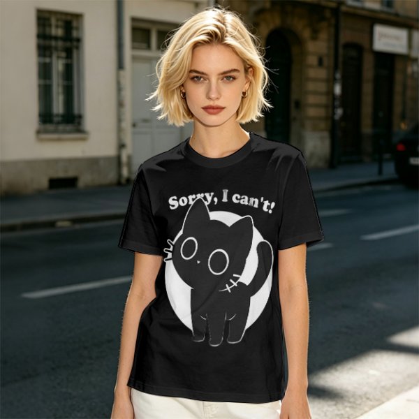 Olive T-Shirt With Sorry I Can't Black Cat Graphic Print